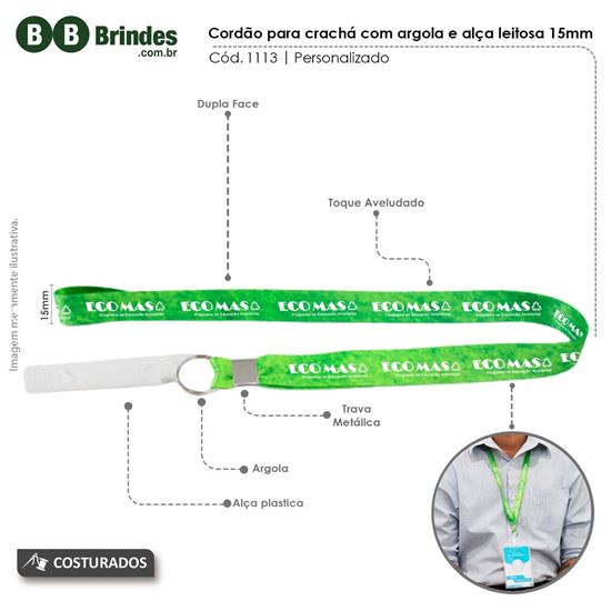 Imagem de Cordão para crachá com argola e alça leitosa 15mm