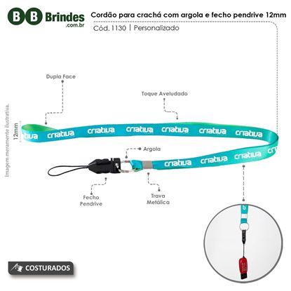 Imagem de Cordão para crachá com argola e fecho pendrive 12mm